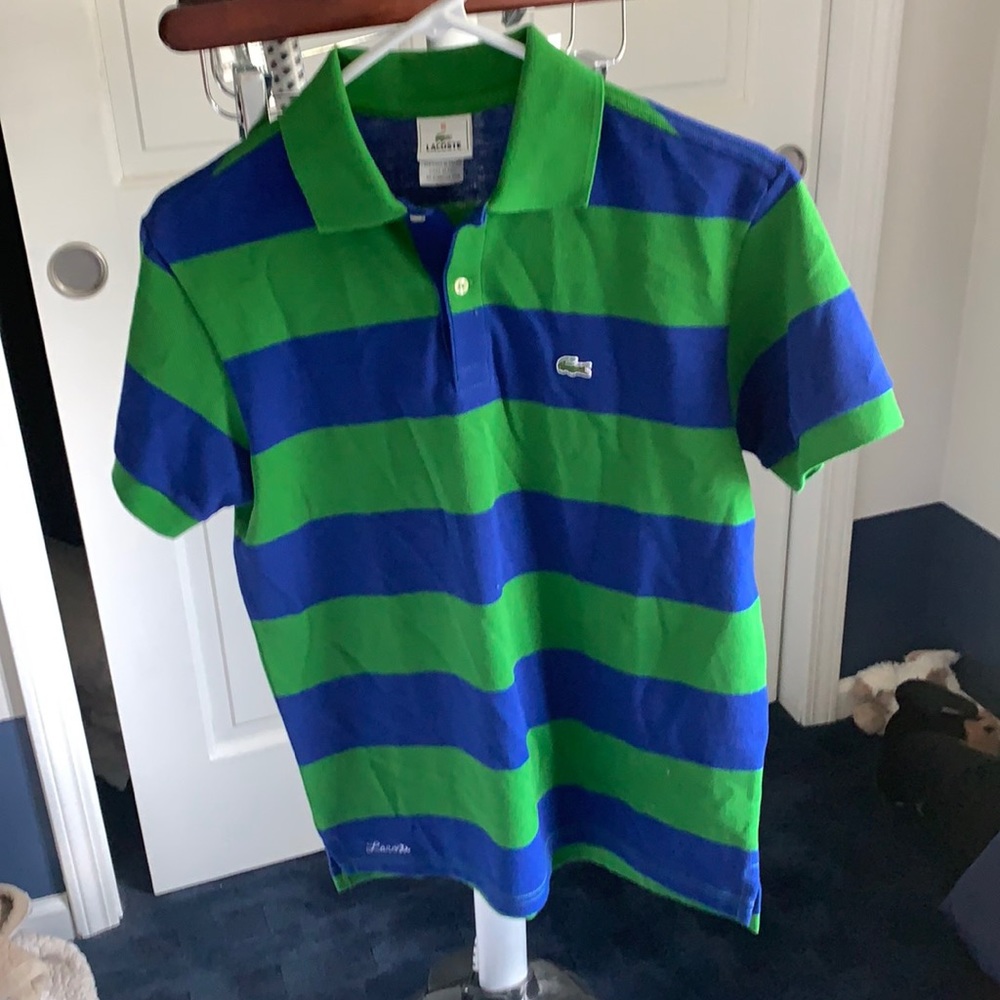 Size 16 Green and Blue Lacoste collared shirt.